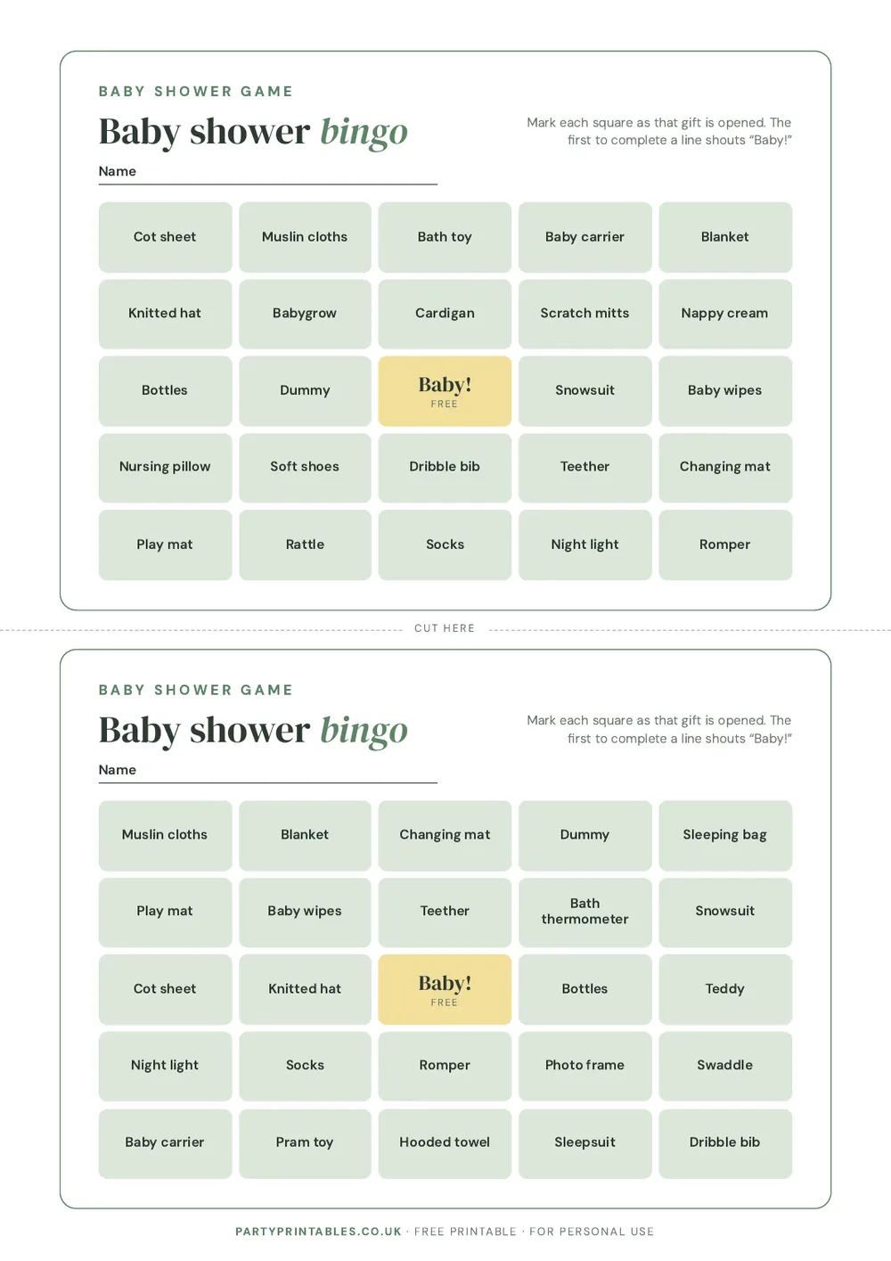 Page 2 of Baby shower gift bingo
